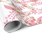 シームレスなレトロロマンチックなピンクのホワイトレース装飾品 ラッピングペーパー (ロールコーナー)
