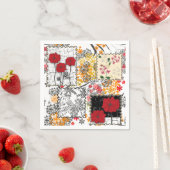 シームレスなレトロヴィンテージパッチワークキルティングポピー スタンダードカクテルナプキン (インサイチュ)