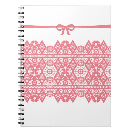 シームレスなロマンチックレースのようなピンクのレースエレガントホワイトパット ノートブック (正面)