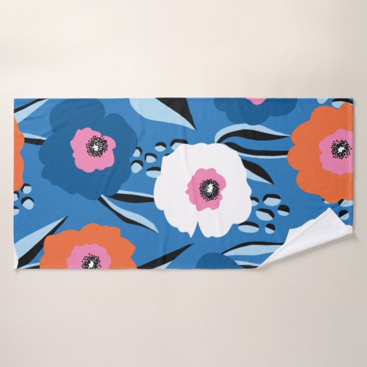 シームレスなヴィンテージパターン大きな赤と青 バスタオル (バスタオル)