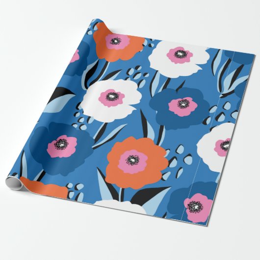 シームレスなヴィンテージパターン大きな赤と青 ラッピングペーパー (アンロールド)