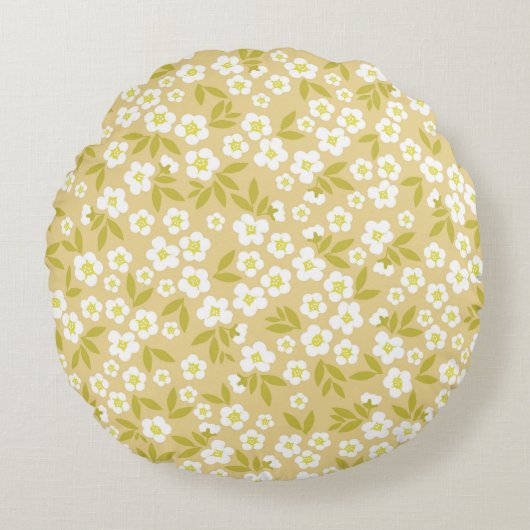 シームレスなヴィンテージパターン抽象芸術。かわいい白い流れ ラウンドクッション (正面)