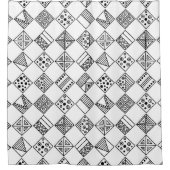 シームレスなヴィンテージパターン白黒の幾何学的 シャワーカーテン (正面)