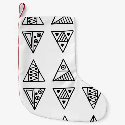 シームレスなヴィンテージパターン白黒の幾何学的 スモールクリスマスストッキング (正面)