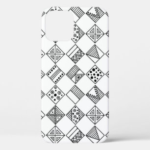 シームレスなヴィンテージパターン白黒の幾何学的 iPhone 12ケース