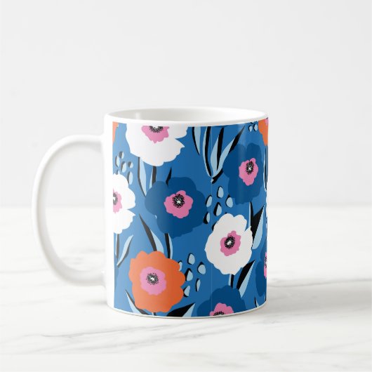 シームレスなヴィンテージパターン（大きな赤と青）  コーヒーマグカップ (左)