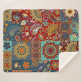 シームレスなヴィンテージパッチワークタイルとペイズリーとm シェルパブランケット (正面(横))
