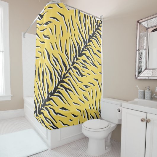 シームレスなヴィンテージブラックとイエロータイガーパターン。S シャワーカーテン (インサイチュ)