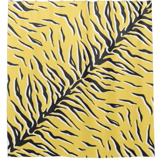 シームレスなヴィンテージブラックとイエロータイガーパターン。S シャワーカーテン