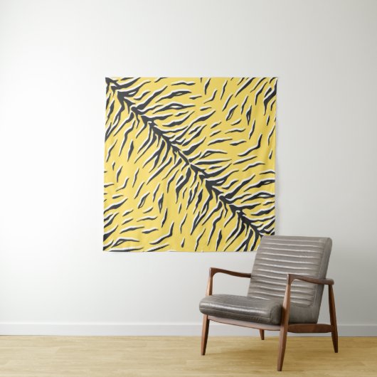 シームレスなヴィンテージブラックとイエロータイガーパターン。S タペストリー (インサイチュ(横))