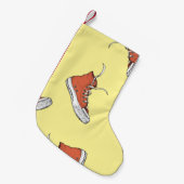 シームレスなヴィンテージレッドスニーカー、ハンドDr スモールクリスマスストッキング (正面 (吊り時))