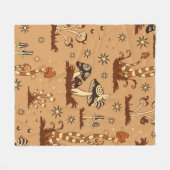 シームレスなヴィンテージ模様（黒いキノコをbに塗る） フリースブランケット (正面(横))