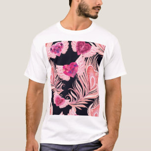 シームレスな優しい水色バレンタインのパターン Tシャツ