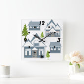 シームレスな冬メリークリスマスの風景グレーホウ スクエア壁時計 (ホーム)