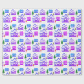 シームレスな冬メリークリスマスランドスケープ紫p ラッピングペーパー (フラット)