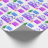 シームレスな冬メリークリスマスランドスケープ紫p ラッピングペーパー (角)