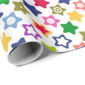 シームレスな子供おもしろい漫画スターカラフル明るいwh ラッピングペーパー (ロールコーナー)