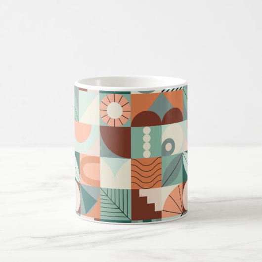 シームレスな幾何学的、抽象芸術モザイクパターン。 コーヒーマグカップ (中央)