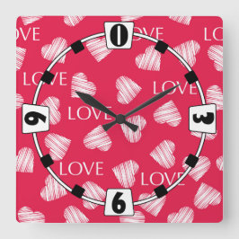 シームレスな愛バレンタインデーピンク白いスクラッチ彼 スクエア壁時計