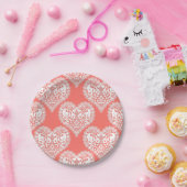 シームレスな愛バレンタインデーレースのようホワイトレースハート ペーパープレート (パーティー)