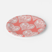 シームレスな愛バレンタインデーレースのようホワイトレースハート ペーパープレート (アングル)