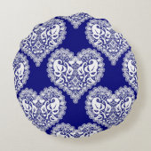 シームレスな愛バレンタインデー海軍ホワイトレレースのようース ラウンドクッション (裏面)