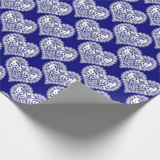 シームレスな愛バレンタインデー海軍ホワイトレレースのようース ラッピングペーパー (角)