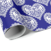 シームレスな愛バレンタインデー海軍ホワイトレレースのようース ラッピングペーパー (ロールコーナー)