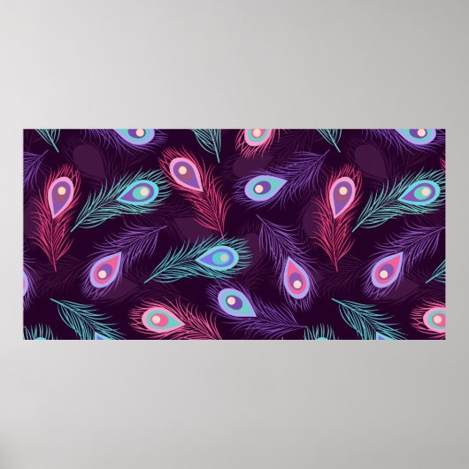 シームレスな手描き孔雀の羽のパターン。ヴィント ポスター (正面)
