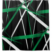 シームレスな抽象芸術の緑と白の線（黒） シャワーカーテン (正面)