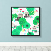 シームレスな抽象芸術キッズマンガハウス犬の木g キャンバスプリント (インサイチュ (ウッドフロア))