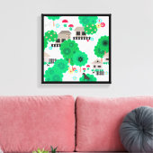 シームレスな抽象芸術キッズマンガハウス犬の木g キャンバスプリント (インサイチュ (リビング))