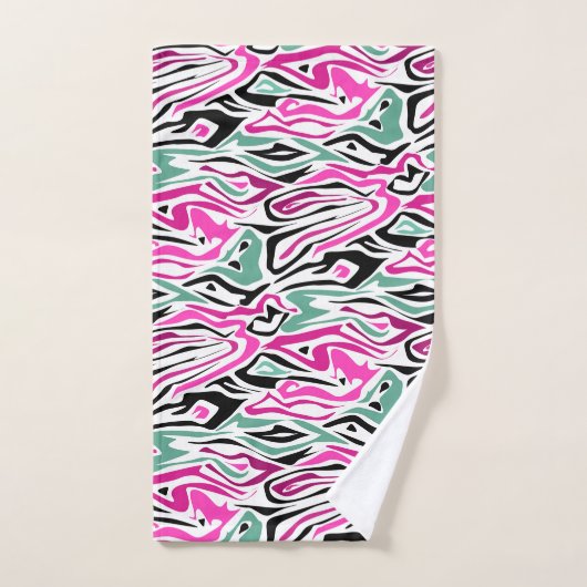 シームレスな抽象芸術ゼブラ皮モダン革ブラック バスタオルセット (ハンドタオル)