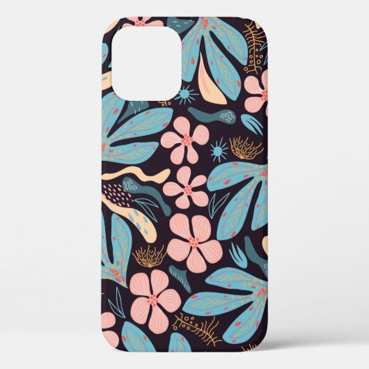 シームレスな抽象芸術パターン、フローラモチーフ、ダークバック Case-Mate iPhoneケース (裏面)