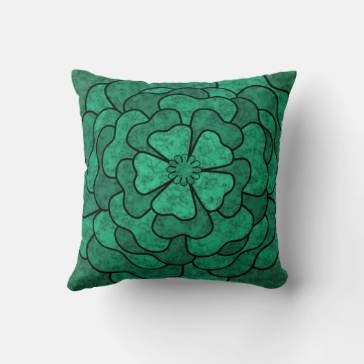 シームレスな抽象芸術フローラ花ブラックグリーンカラー クッション (裏面)