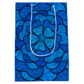 シームレスな抽象芸術フローラ花ブラックネイビーカラー ミディアムペーパーバッグ (裏面)