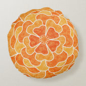 シームレスな抽象芸術フローラ花ホワイトオレンジ色 ラウンドクッション (裏面)