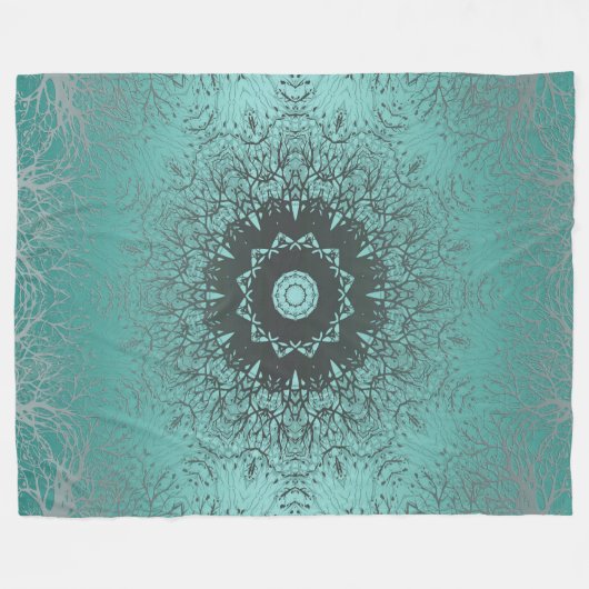 シームレスな抽象芸術マンダララウンドカリドスコップ フリースブランケット (正面(横))