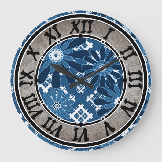 シームレスな抽象芸術モダン市松模様にプレードフローラbl ラージ壁時計 (正面)