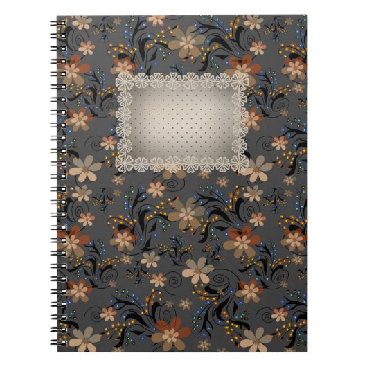 シームレスな抽象芸術レトロベージュの花グレーのバックグロ ノートブック (正面)