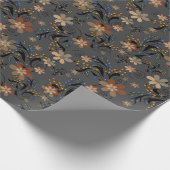 シームレスな抽象芸術レトロベージュの花グレーのバックグロ ラッピングペーパー (角)
