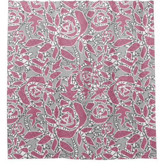 シームレスな抽象芸術レースロマンチックなレトロヴィンテージピンク シャワーカーテン (正面)