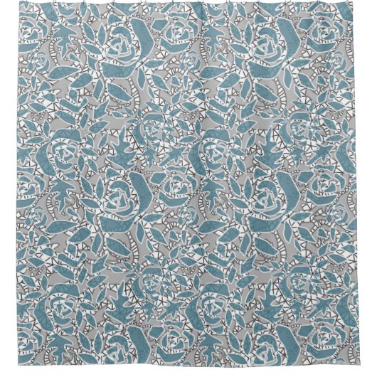 シームレスな抽象芸術レースロマンチックなレトロヴィンテージブルー シャワーカーテン (正面)