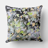 シームレスな抽象芸術春ツリーの枝葉のブラック クッション (裏面)
