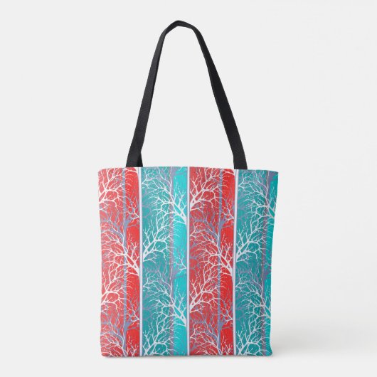 シームレスな抽象芸術木の枝の青いサンゴの赤い線 トートバッグ (裏面)