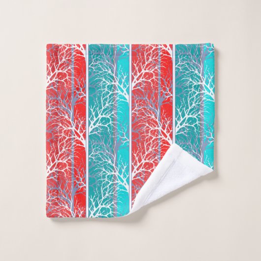 シームレスな抽象芸術木の枝の青いサンゴの赤い線 バスタオルセット (ウォッシュタオル)