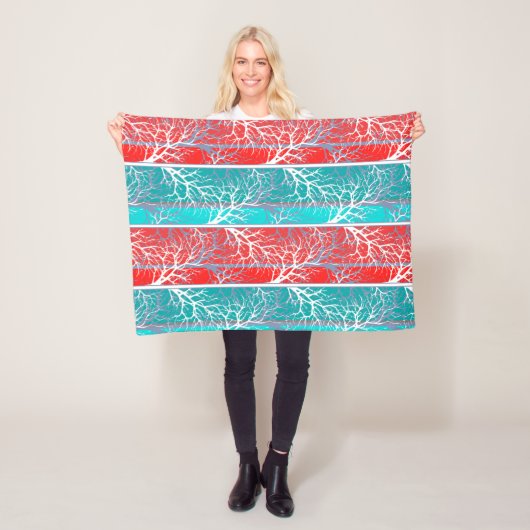 シームレスな抽象芸術木の枝の青いサンゴの赤い線 フリースブランケット (インサイチュ)