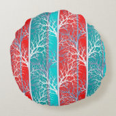 シームレスな抽象芸術木の枝の青いサンゴの赤い線 ラウンドクッション (裏面)