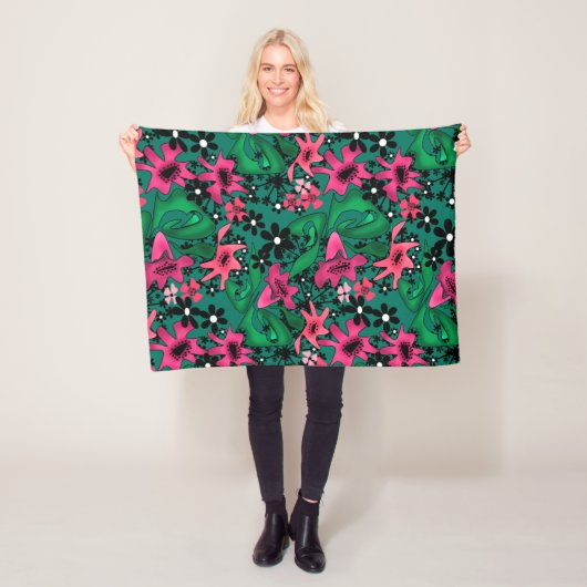 シームレスな抽象芸術漫画かわいい花のフローラ フリースブランケット (インサイチュ)