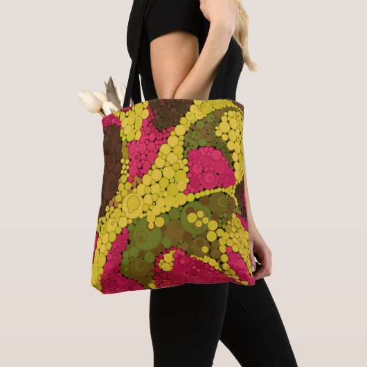 シームレスな抽象芸術点の点の丸が黄色 トートバッグ (クローズアップ)